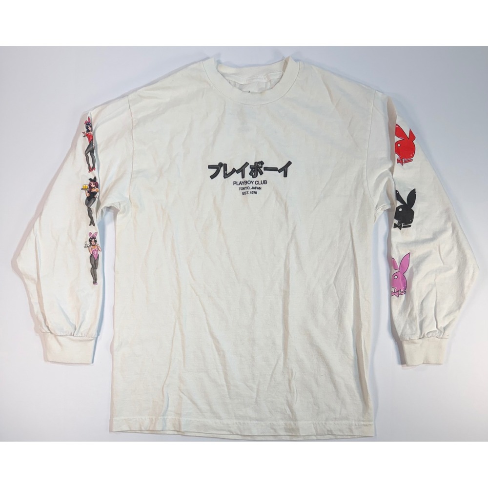 Playboy Club Tokyo Japan Long Sleeve Shirt Color Bars White Mens Medium Graphic